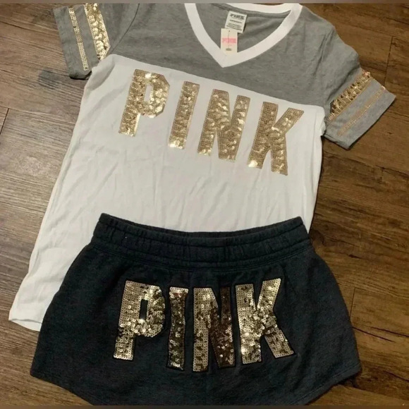 VS PINK BLING EVERYDAY TSHIRT/RETRO
SHORTS  OUTFIT SET S - Picture 2 of 11